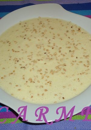 Una foto de Crema de berenjena y calabacín