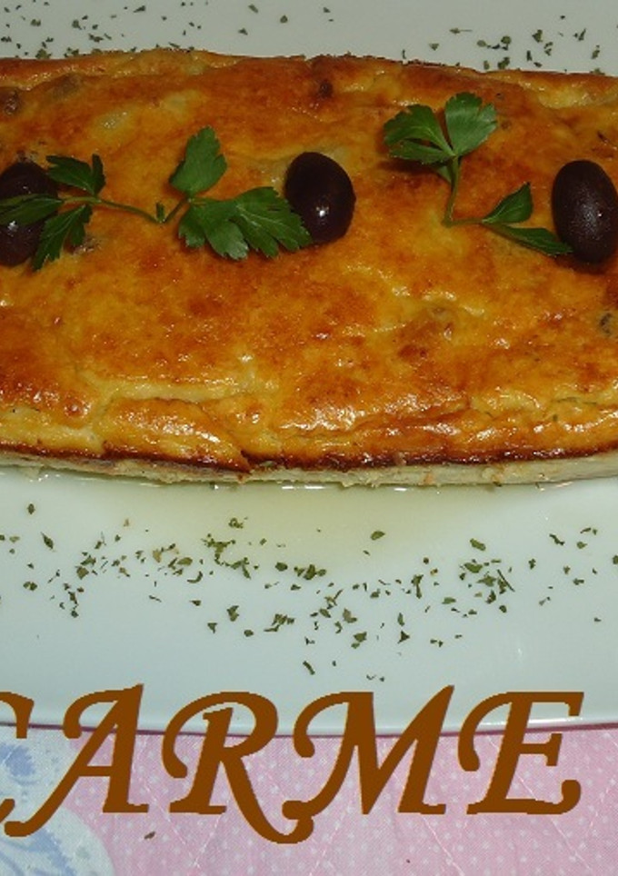 Una foto de Pastel de berenjena blanca, carne y jamón