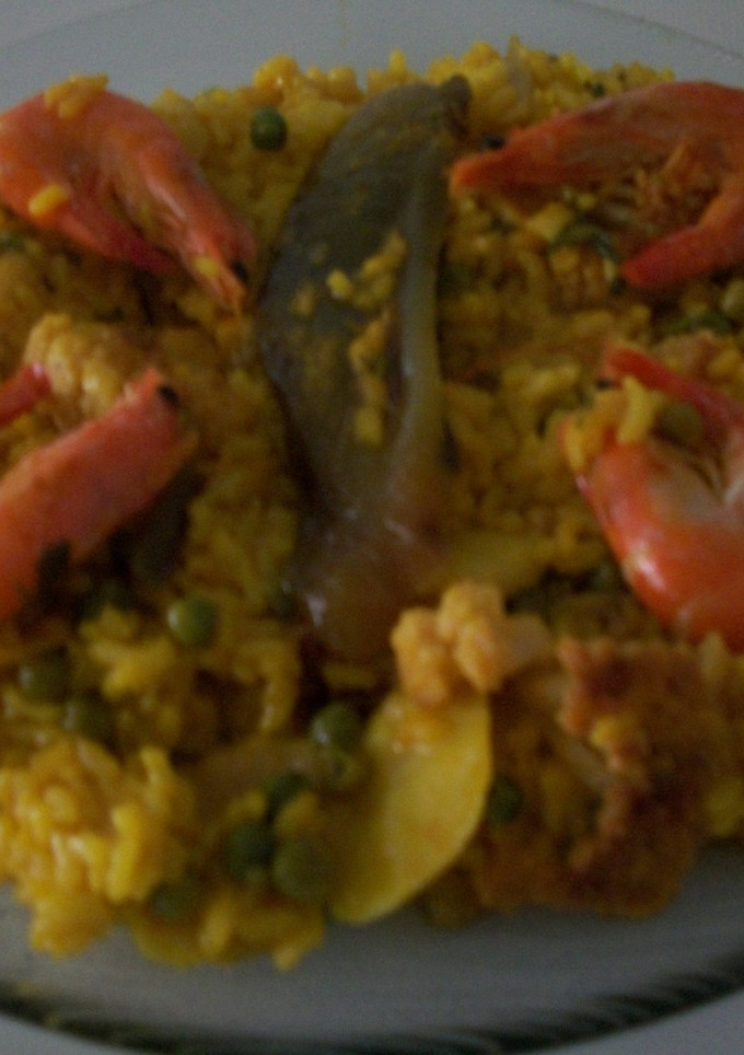 Una foto de Arroz con verduras y gambas