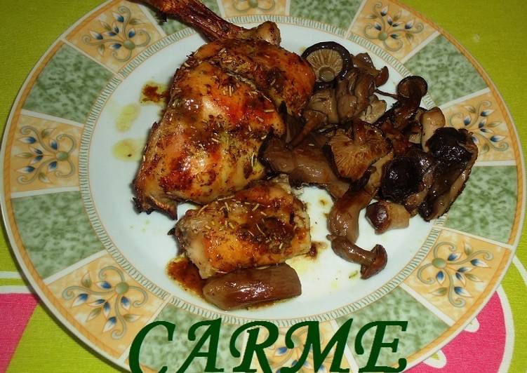 Conejo asado con setas al cava