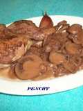 Codornices con cebolla dulce y champiñones
