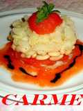 Tartar de bacalao con texturas de tomate