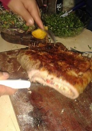 Una foto de Asado a la parrilla de matambrito de cerdo en calzone