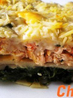 Una foto de Lasaña de espinacas y salmón