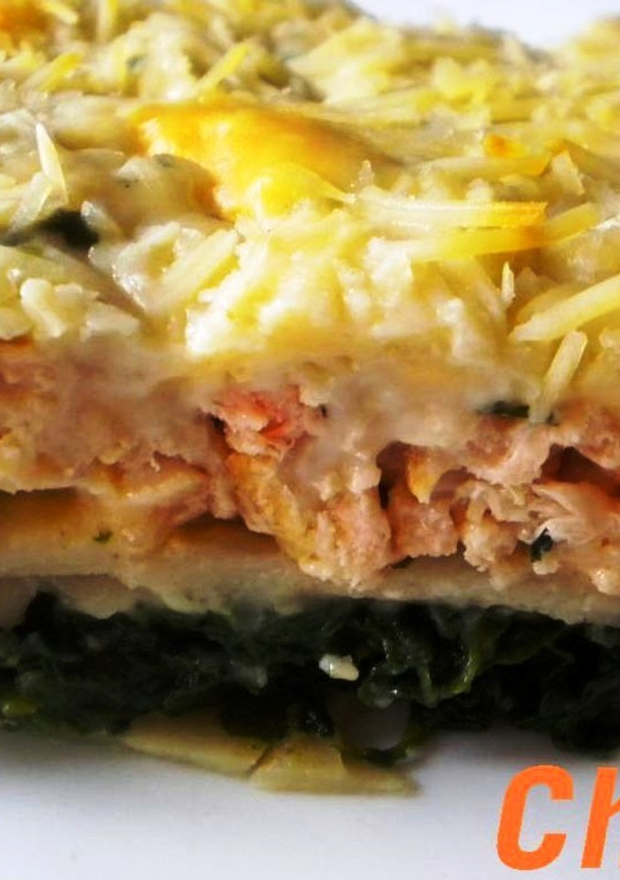 Una foto de Lasaña de espinacas y salmón