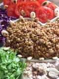 Ensalada de lentejas con almendras y vinagreta de frutos rojos