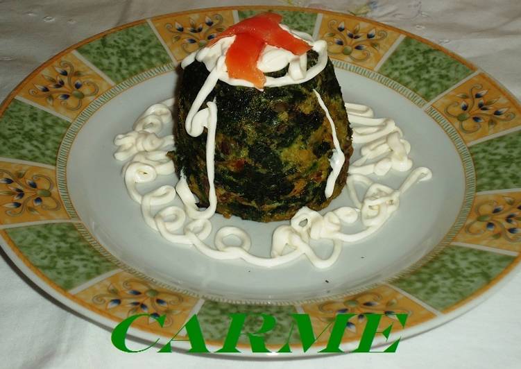 Timbal de espinacas y champiñones en microondas