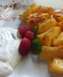 Albaricoques y melocotones gratinados con salsa de lima y limón