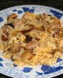 Arroz con carne y variado de setas