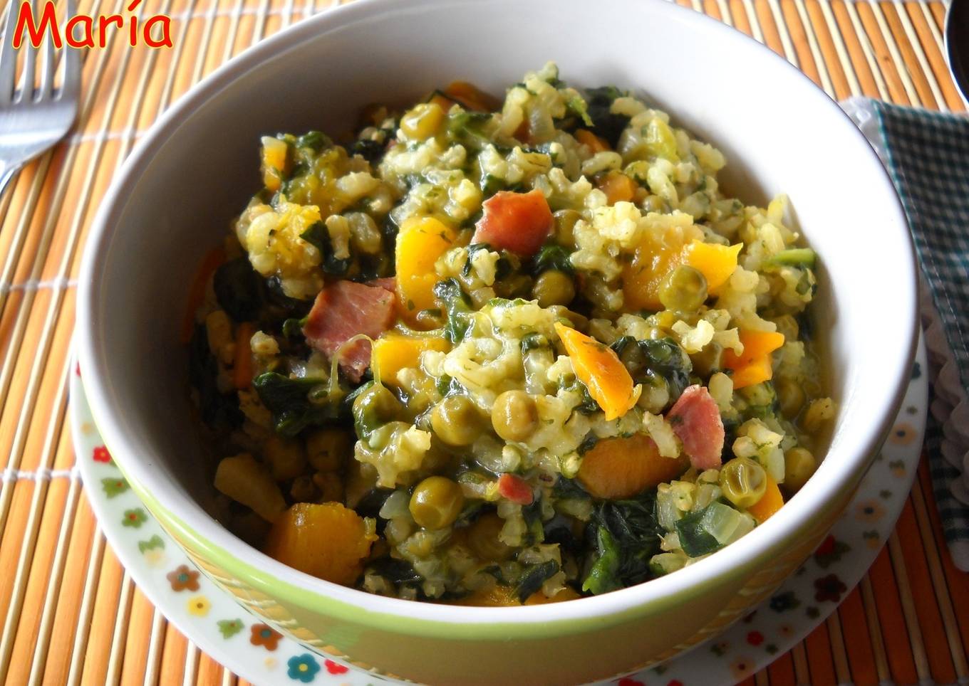 Arroz integral con jamón y verdura<br />