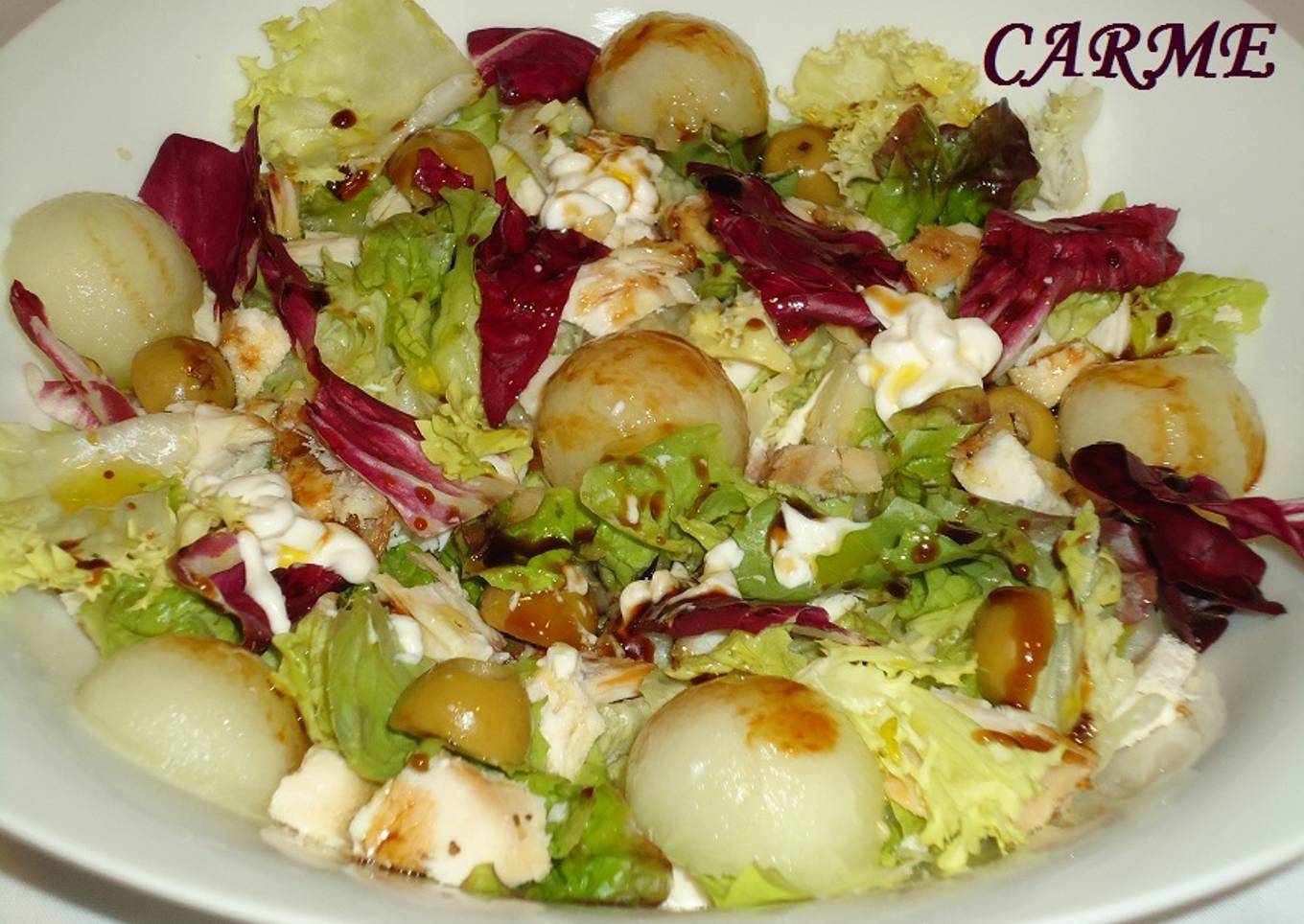 Ensalada de pollo, pera y melón<br />