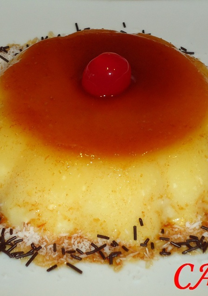 Una foto de Flan de pera y queso