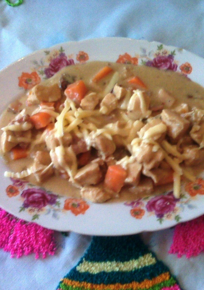 Una foto de Pollo en crema de champiñones