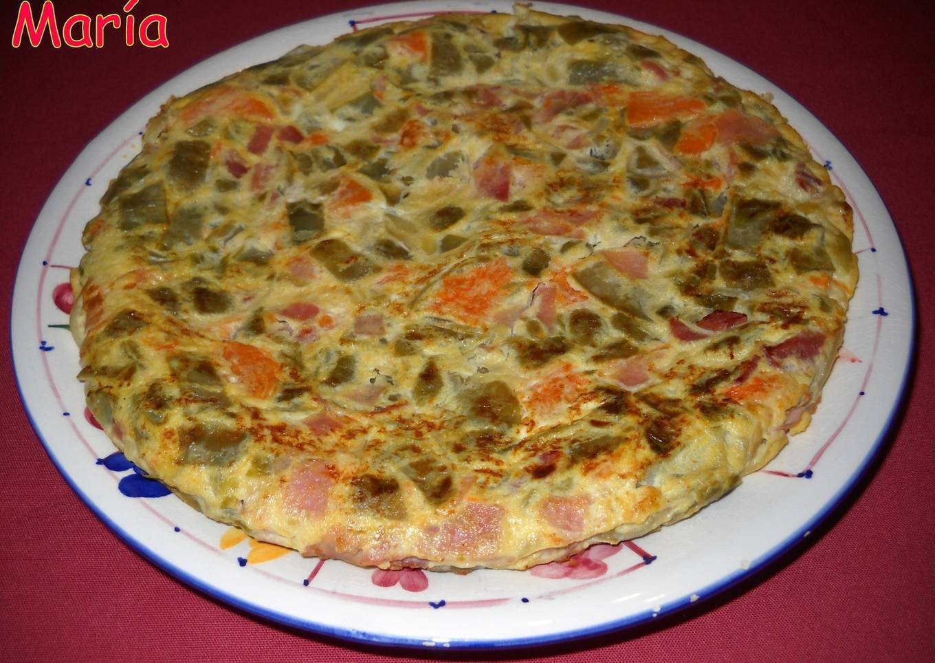 Tortilla de judías verdes, calabaza y jamón<br />