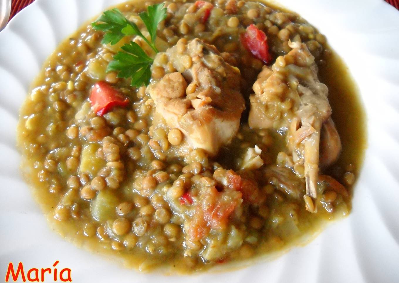 Lentejas con conejo y berenjena