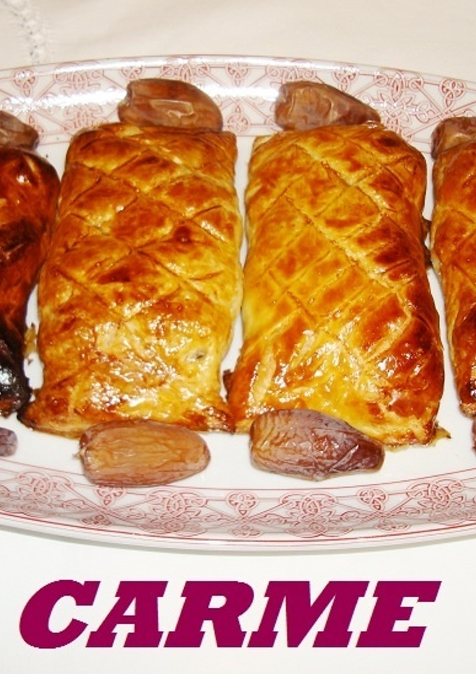 Una foto de Solomillos en hojaldre con champiñones, dátiles y beicon