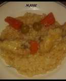 Arroz con muslitos y alas de pollo