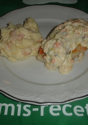 Una foto de Merluza en papillote, con verduras