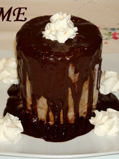 Una foto de Charlota helada de mousse de chocolate y helado