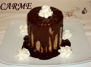 Una foto de Charlota helada de mousse de chocolate y helado