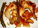 Picantones al horno con patatas y verduras