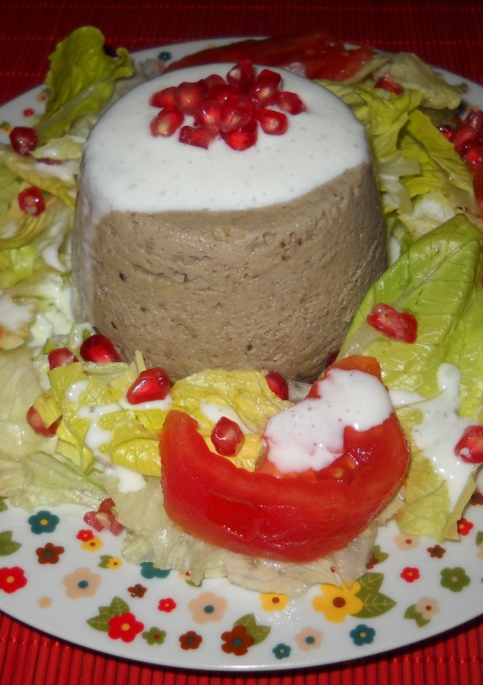 Una foto de Flan de berenjenas con salsa de queso