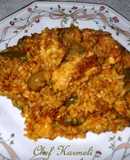 Arroz con pechuga de pollo azafranado en paella (ecológico)