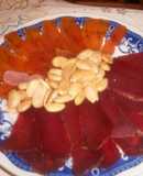 Hueva y mojama con almendras