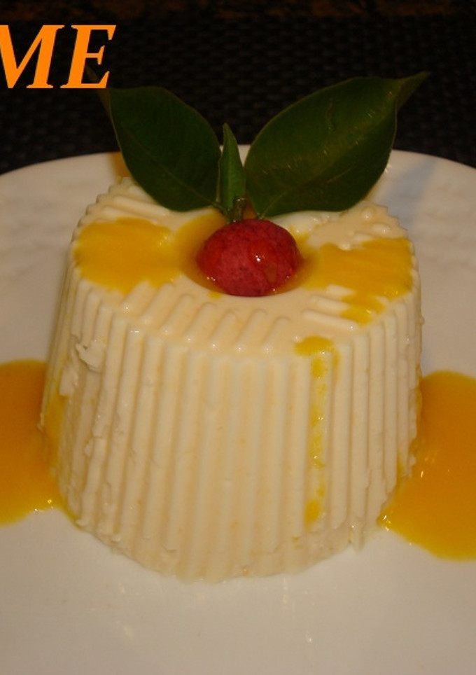Una foto de Flan light de queso y mandarina