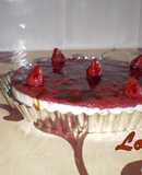Tarta de queso con miel y frambuesa