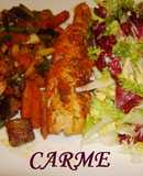 Filete de abadejo con verduras y ensalada