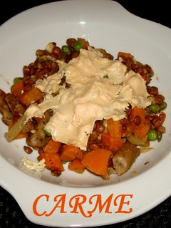 Una foto de Lentejas con mousse de oca