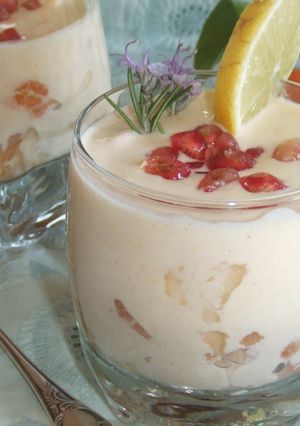 Una foto de Macedonia de invierno con crema de mandarinas