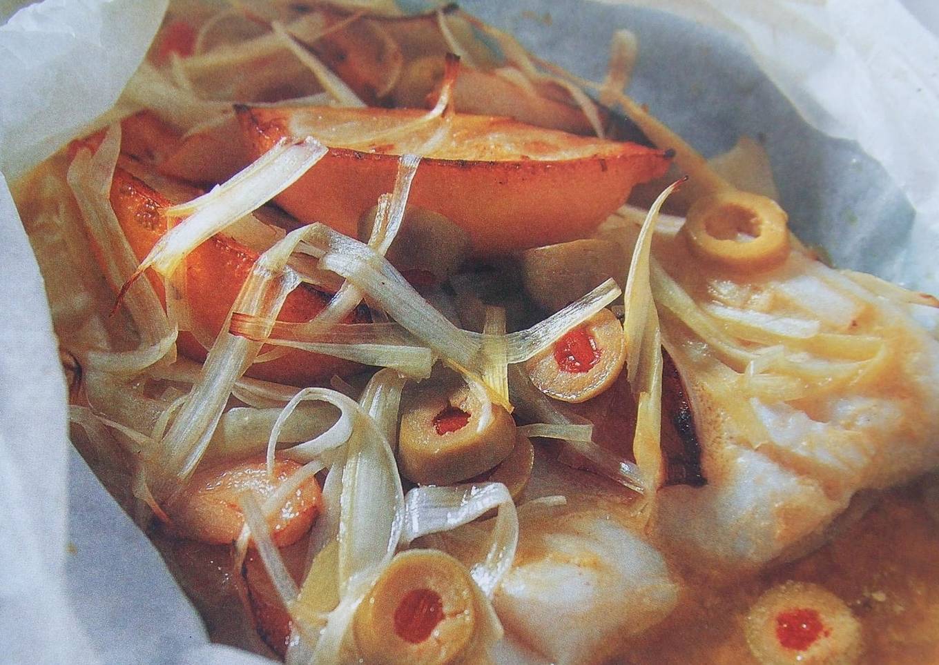 Merluza en papillote con calabacita asada<br />