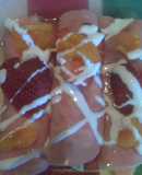 Rollitos de jamón con manzana, papaya y jarabe de mandarina