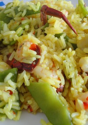 Una foto de Arroz de nécoras y vieiras