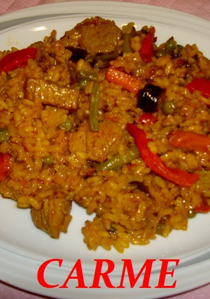 Una foto de Arroz de solomillo y salteado de verduras