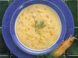 Sopa cremosa de maiz y gambas