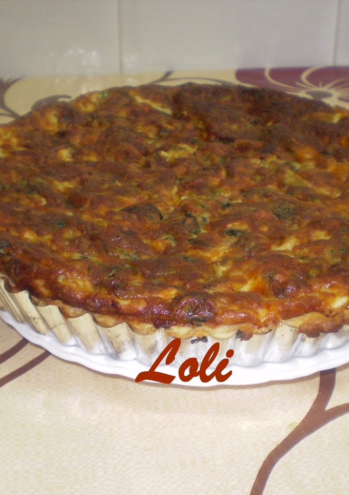 Una foto de Quiche de espinacas con gambas y queso cabra rulo