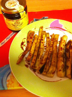 Una foto de Berenjenas fritas con miel de caña