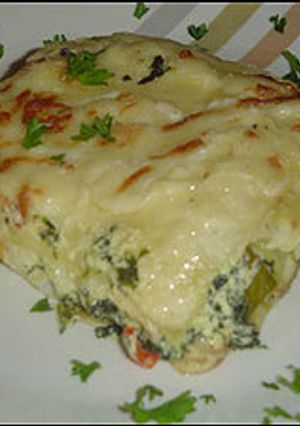 Una foto de Lasagna vegetariana con espinacas