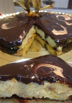 A picture of Orange Almond Cake with Chocolate Ganache.