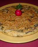 Tortilla de setas y espárragos verdes con queso batido