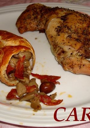 Una foto de Caracolas de hojaldre rellenas de setas y chorizo