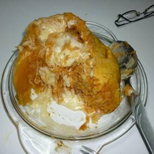 Calabaza rellena con restos de risotto de arroz