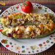 Calabacines rellenos con trigo sarraceno, maíz y jamón