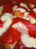 Rigatonis al horno rellenos de gambas al ajillo