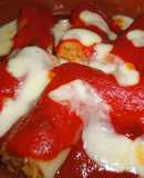 Rigatonis al horno rellenos de gambas al ajillo