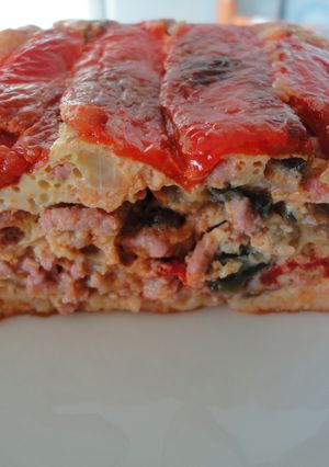 Una foto de Timbal de berenjenas y carne picada