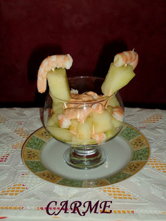 Una foto de Cóctel de melón y langostinos